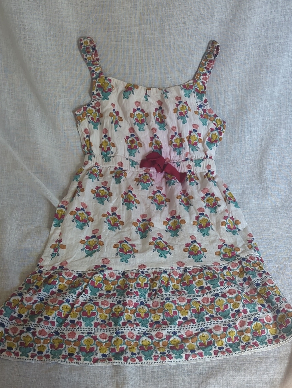 Roller Rabbit Pink Floral Cotton Sundress with Burgundy Bow
